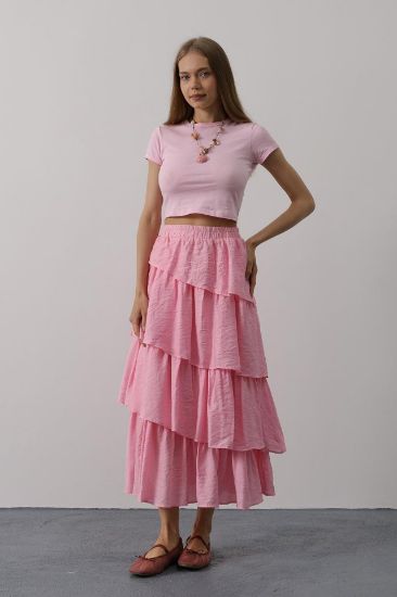 Katlı Kesim Uzun Etek - Pembe resmi